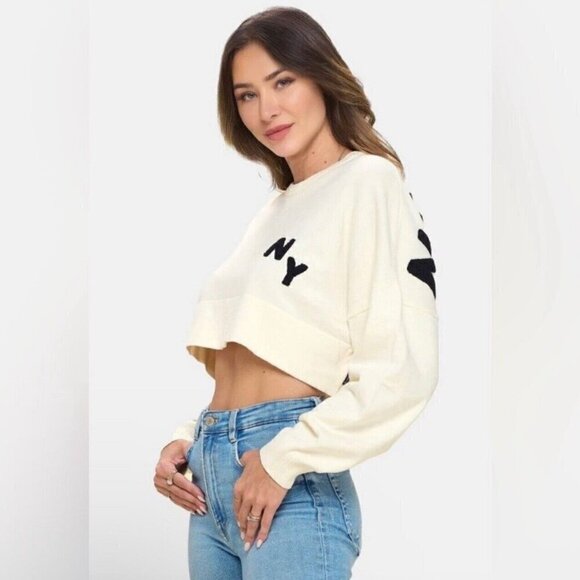 Spirit Jersey Women's L Large Crop Knit Sweater New York Applique Long Sleeves - Picture 3 of 9